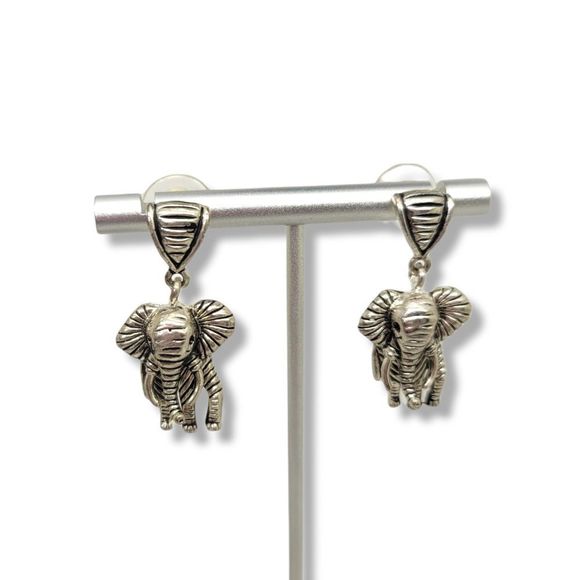 Vintage Black Crystal Sterling Silver Plate African Elephant Pendant Earring set - Picture 4 of 8